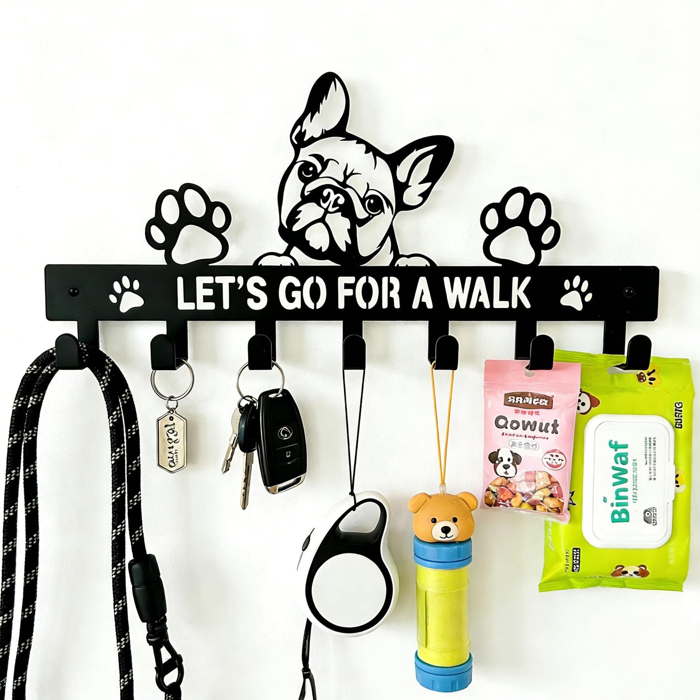 Zckjnoi French Bulldog Leash Holder for Wall, Entryway Key Rack, Wall Key Holder & Key Hanger, Black Dog Leash Hooks for Front Door, French Bulldog Decor Accessories Gift, Dog Storage