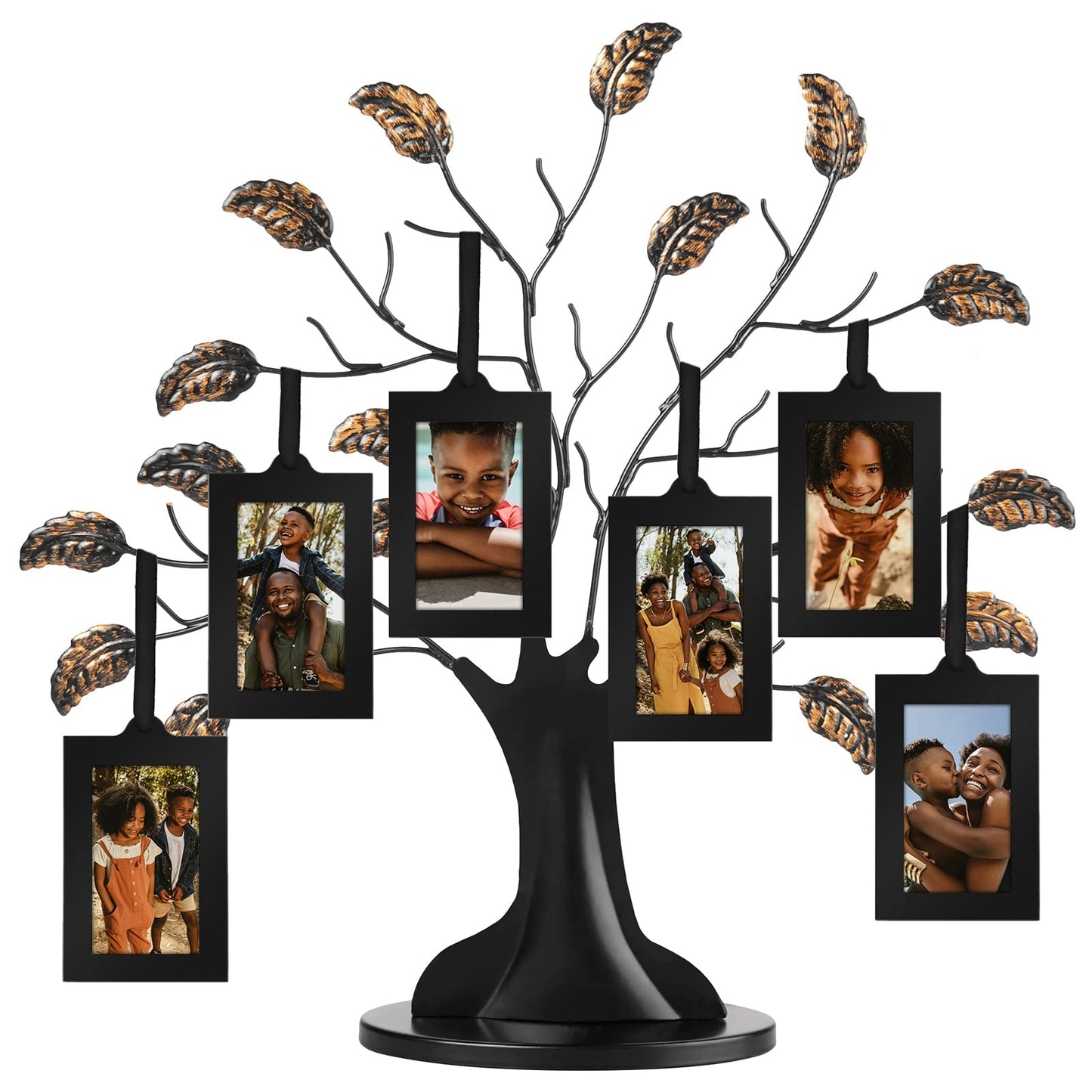 Americanflat Family Tree Picture Frame - Includes 6 Hanging 2x3 Picture Frames - Adjustable Ribbon Tassels - Ideal as Mother’s Day Gifts, Christmas Decor - Black and Bronze - Gifts for Mom