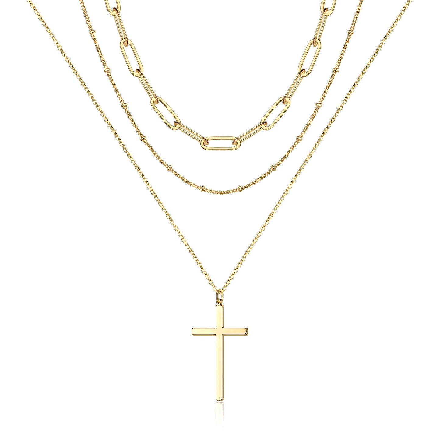 Turandoss Layered Cross Necklaces for Women, Layered Cross Link Necklace Layering Chain Necklaces for Women