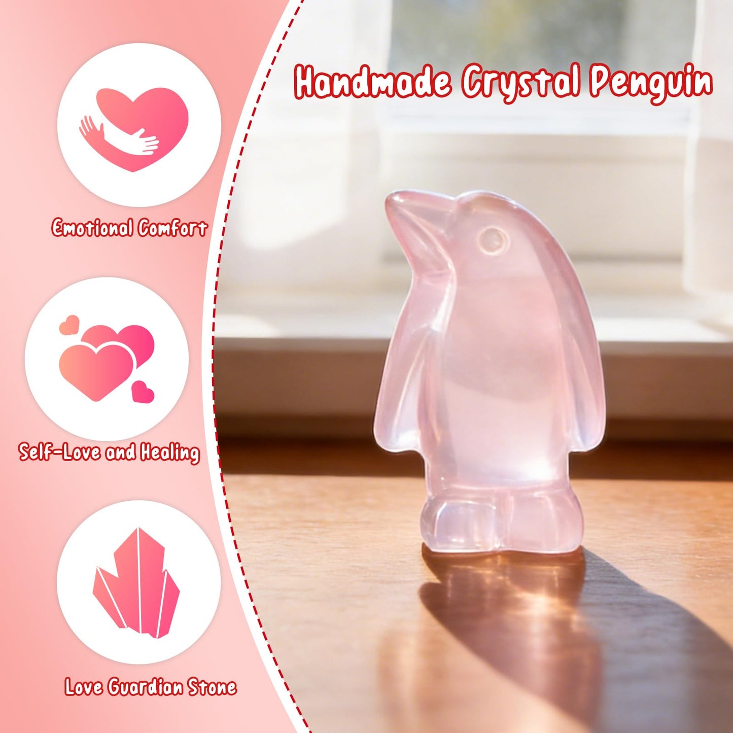 FRESOULY Gifts for Him Her,Rose Quartz Penguin Gifts for Couples,Romantic Anniversary Wedding Birthday Valentines Gift for Men Women Boyfriend Girlfriend Husband Wife