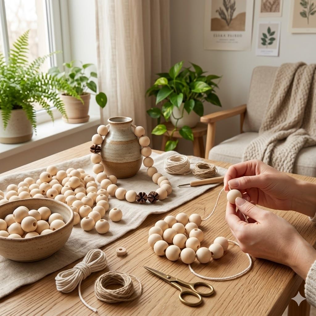 Baiinjiene 100Pcs 25mm Wooden Beads for Crafts, Natural Unfinished Round Wood Loose Craft Beads, Undyed Macrame Spacer Beads with Striped Grain for Garland and Jewelry Making (25mm)