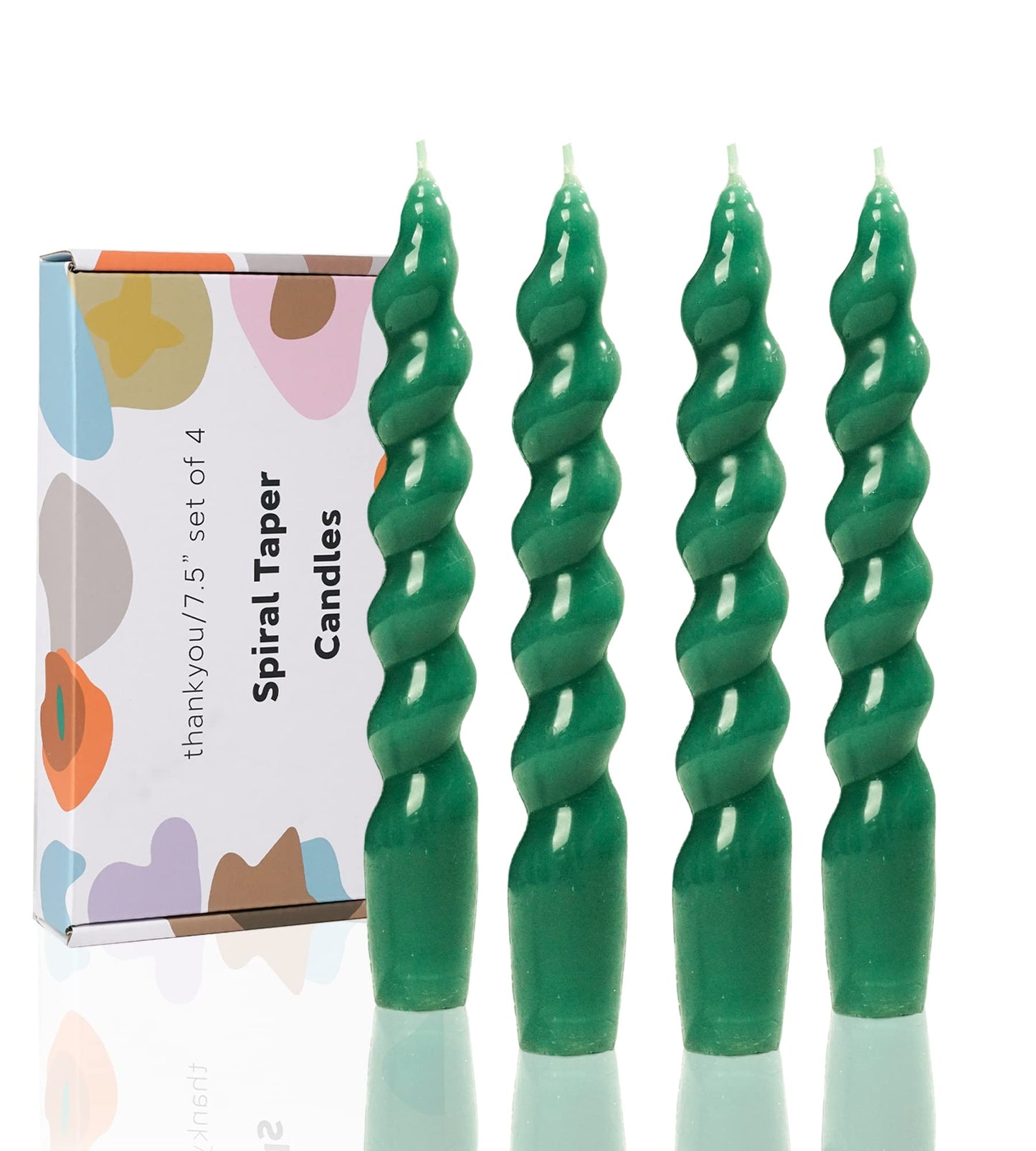 LPUSA Hunter Green Spiral Taper Candles Twisted Candlefor Holiday Wedding Party Wax Unscented Dinner Candle Dripless,Christmas Gift,4pcs（7.5" Hunter Green）"