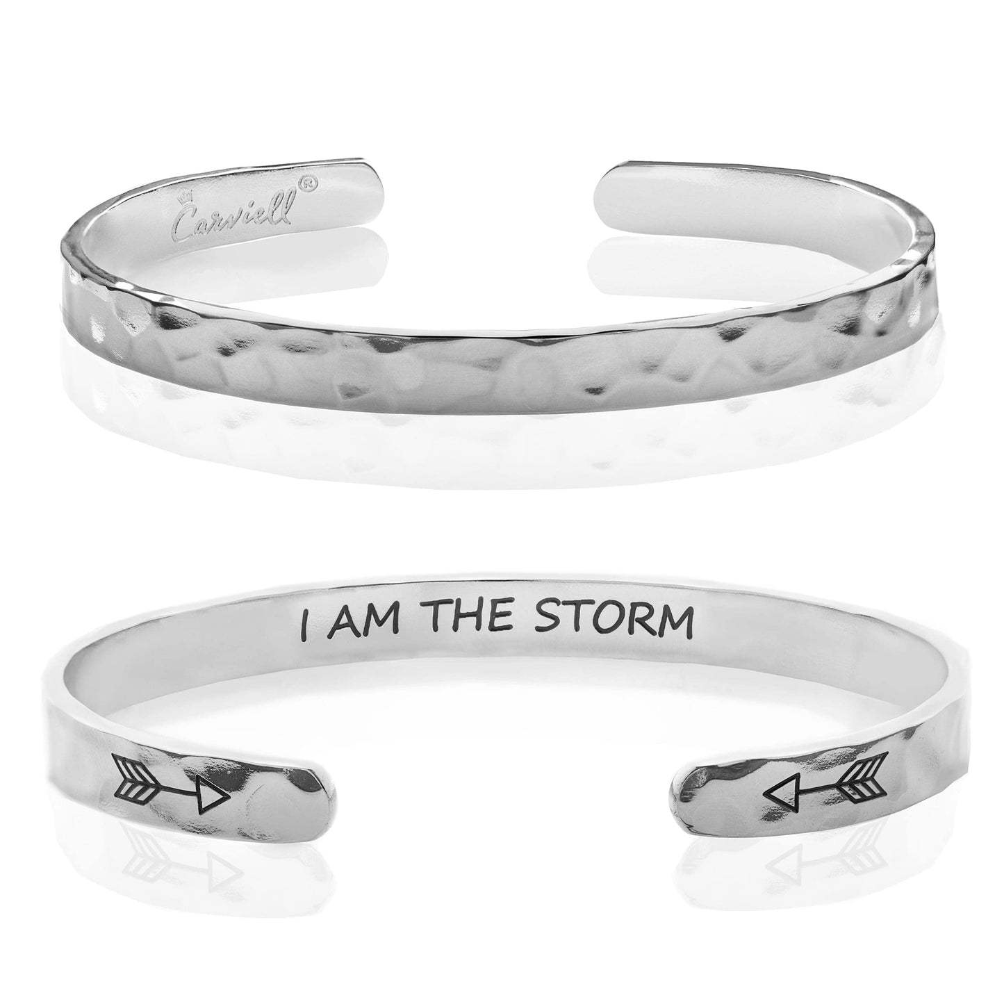 Carviell Stainless Steel Bracelet, I Am The Storm Cuff, Engraved, Encouraging Gift for Women and Teen Girls, Strength Bracelet, Inspirational Bangle, Motivational Jewelry