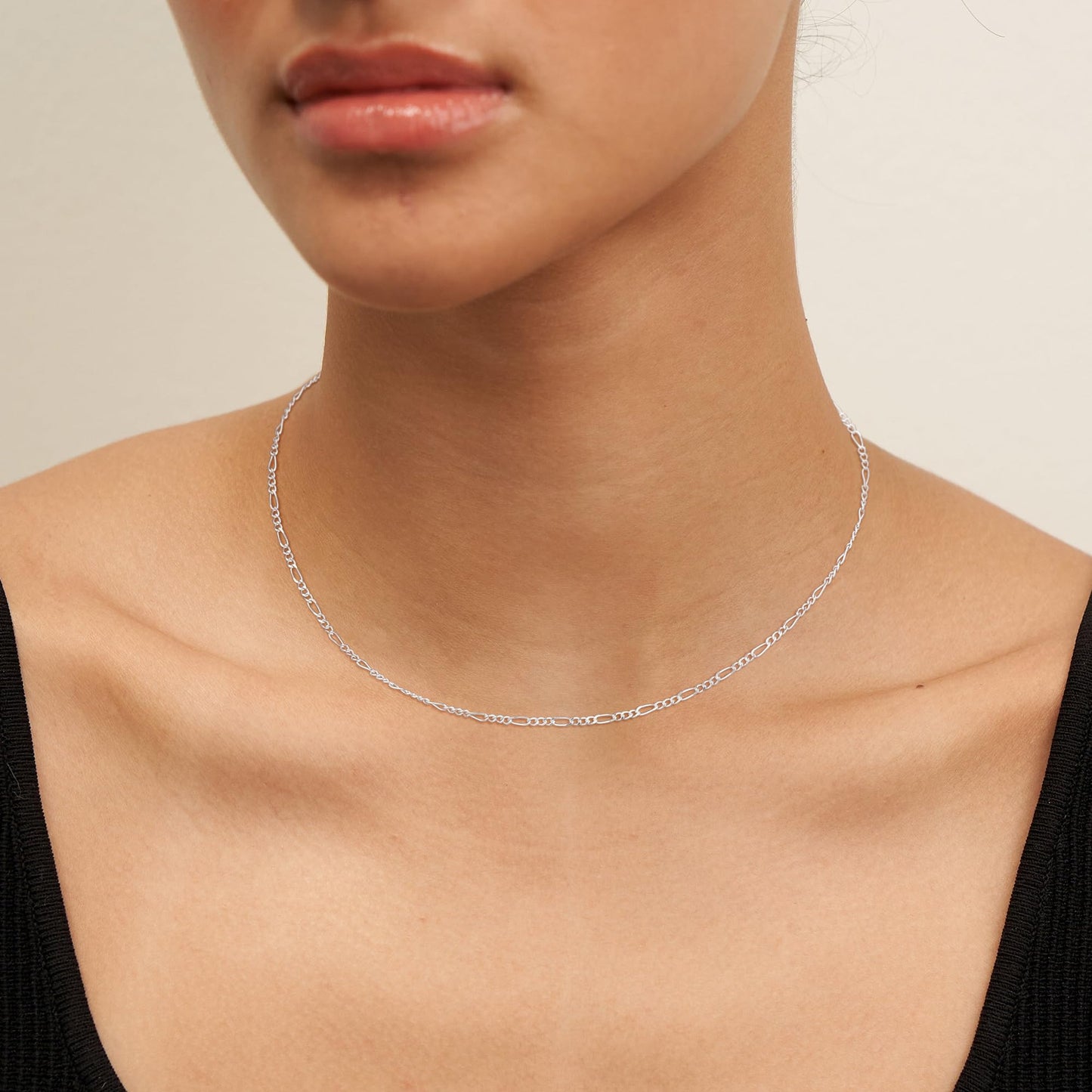 Freekiss Figaro Chain Necklace 925 Sterling Silver for Women 16+2 Inch Classic Simple Italian Style Choker Chain Necklace Adjustable Dainty Layered Silver Jewelry Gift 2mm