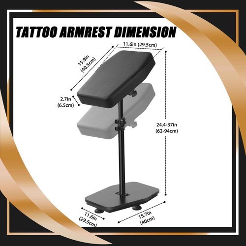 POARMEEY Tattoo Arm Rest Stand Adjustable Height and Tilt Black Leather Pad Professional Heavy Equipment for Tattoo Studio