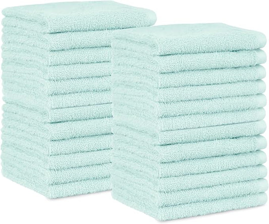 Amazon Basics Highly Absorbent 100% Cotton Washcloths for Bathroom, Fast Drying, Machine Washable, 12 x 12 inches, Ice Blue, 24-Pack