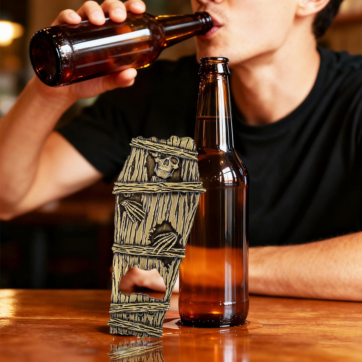 MR.BARWARE Skull Bottle Opener, Novelty Skull Gifts for Men, Dad, Women, Bronze Gothic Bar Accessory with Gift Bag, Fun Beer Opener Gifts for Birthday, Fathers Day, Halloween, Christmas, BBQ