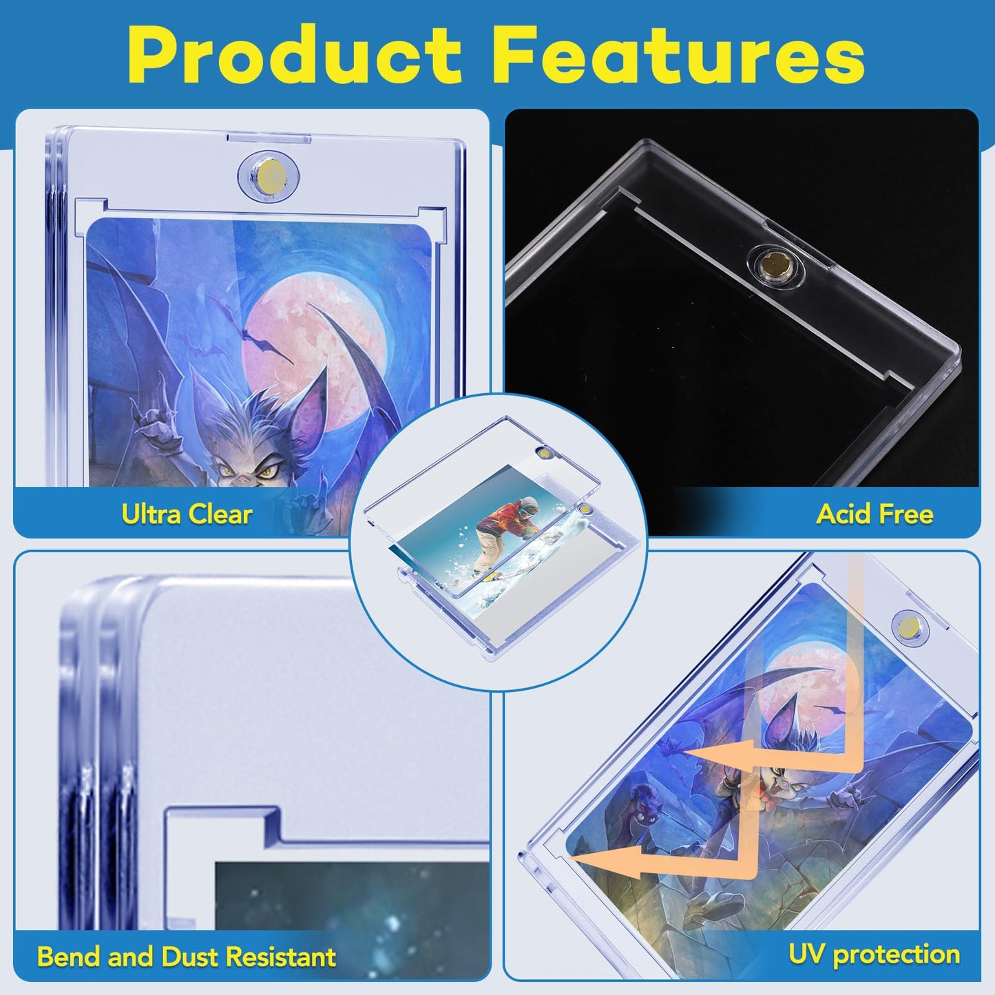 128ct Magnetic Card Holders, 35pt One Touch Card Holder, U-V Protection Hard Plastic Case for Trading Cards, Display Case for Sports, Baseball, Football, Game Cards