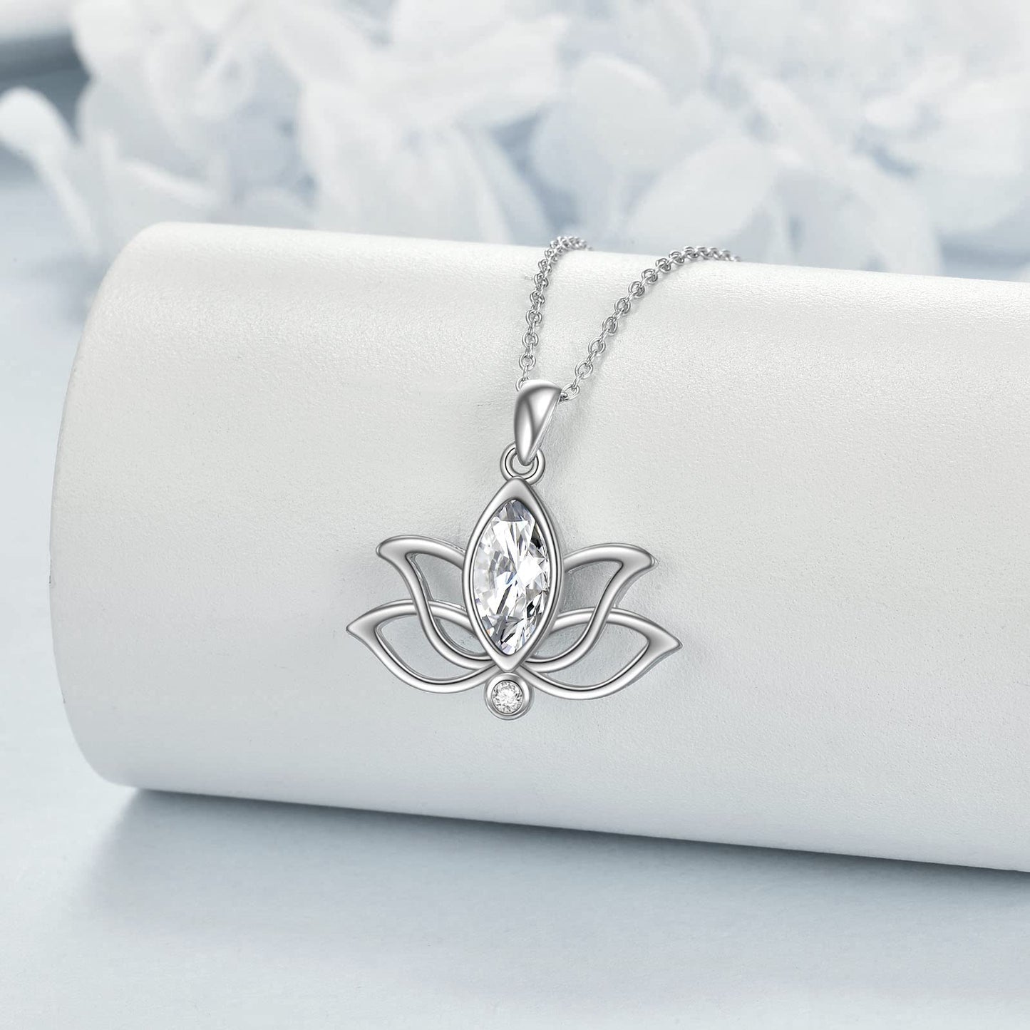 YFN Lotus Necklace Sterling Silver April Birthstone Pendant Simulated Diamond Jewelry Gifts for Women (Apr)