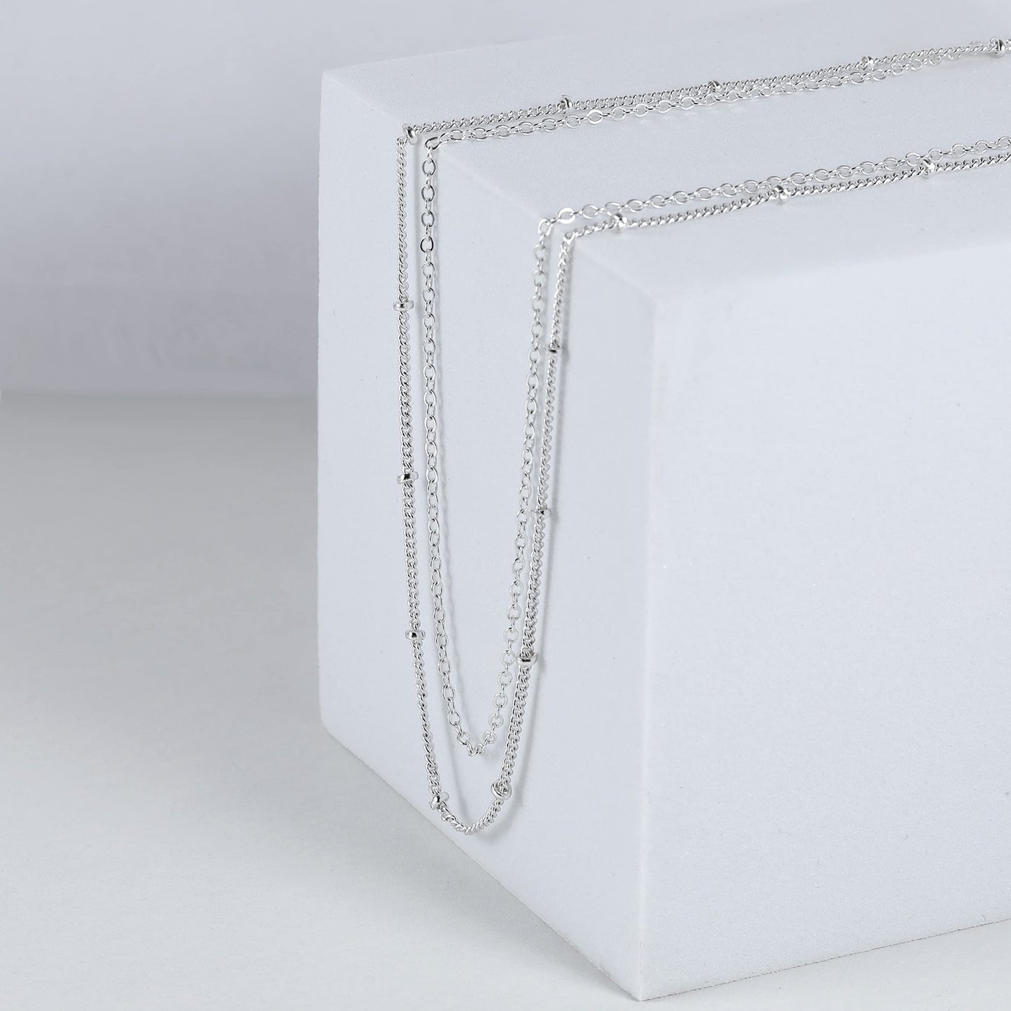 MBW Simple Layered Necklaces for Women, Dainty Silver Plated Satellite Chain Necklace for Women layering Necklaces Thin Choker Stacked Necklace Silver Jewelry Set Gift for her
