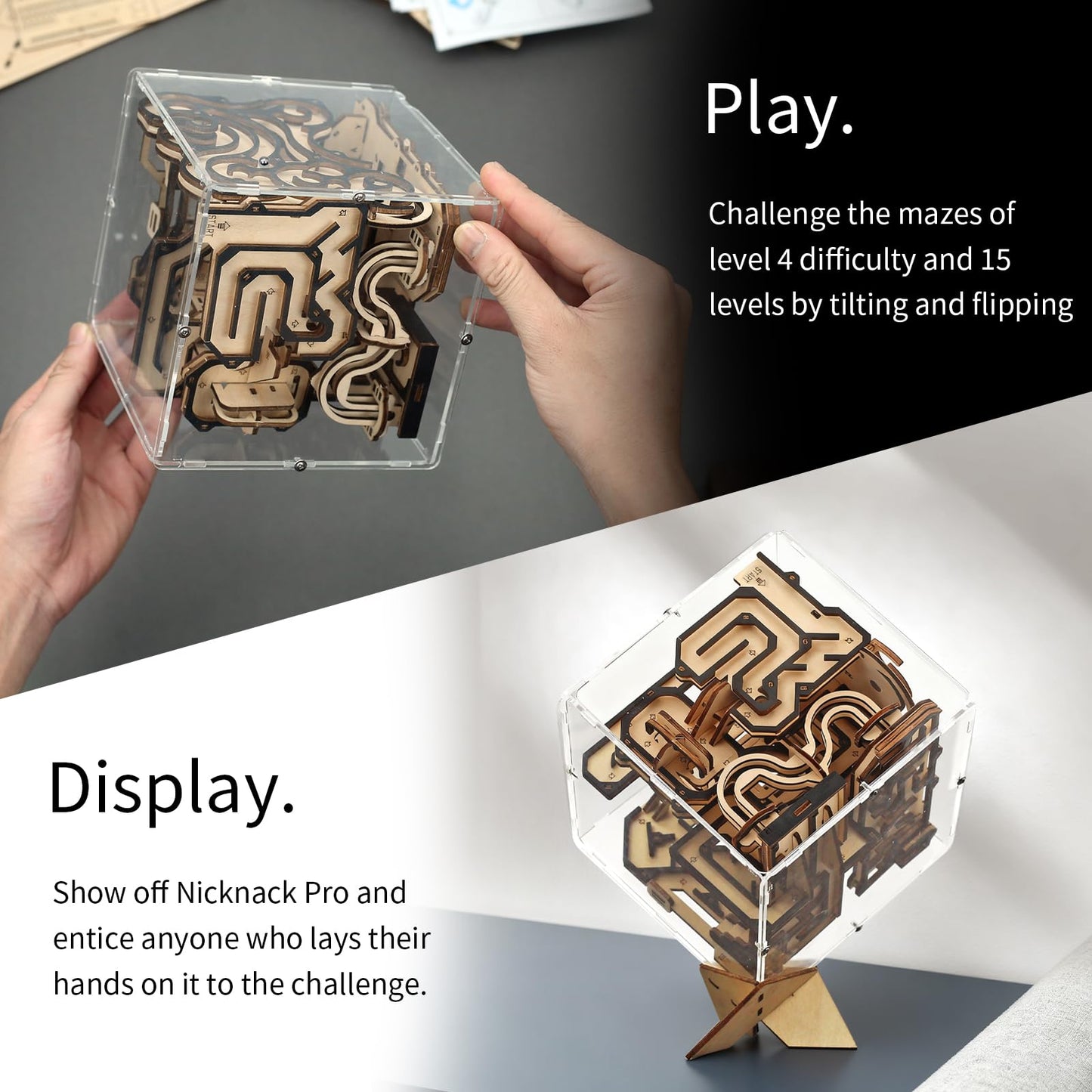 NOELKING 3D Wooden Puzzle Marble Maze, Brain Teaser Puzzle Maze Ball Game for Kids & Adults, Challenging Wood Labyrinth 3D Puzzle Toy, Wood Craft Kit for Home Office Decor, Gift for Kids Teen Adults