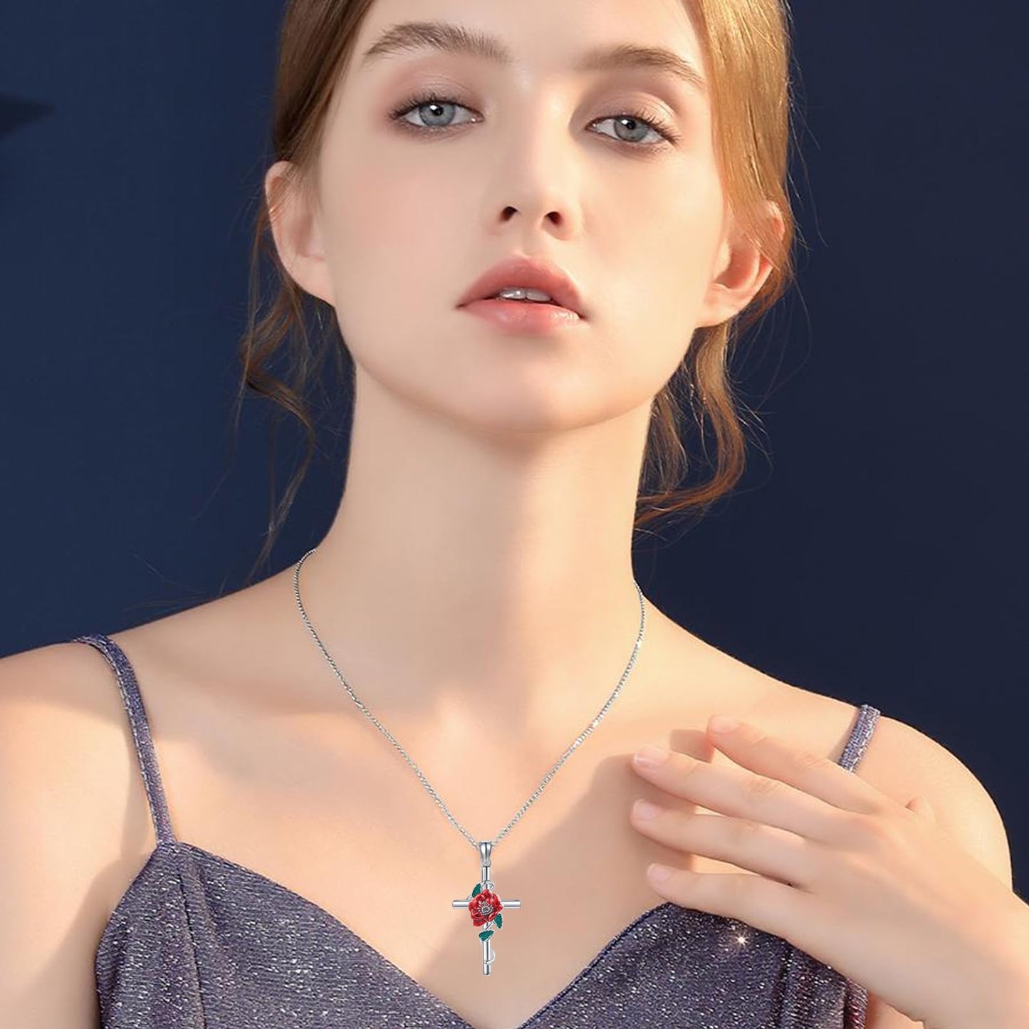 JERWLI Poppy Birth Flower Necklace 925 Sterling Silver Poppy August Birth Flower Pendant Necklace Cross Poppy Jewelry for Women Gifts