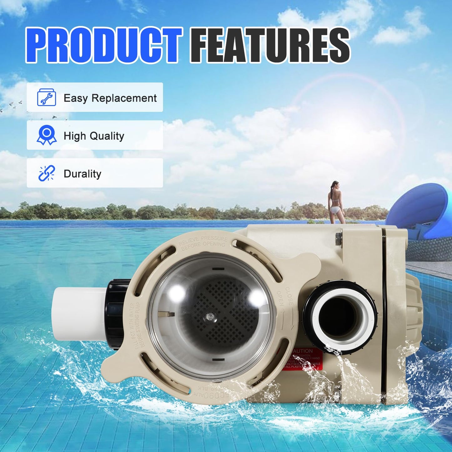 loosoo 353010 Volute Assembly w/Housing & Lid & Locking Ring & Basket & Unions & Seal Plate Compatible with Pentair Superflo Pool Pump, for Pool and Spa Inground Pump, Almond