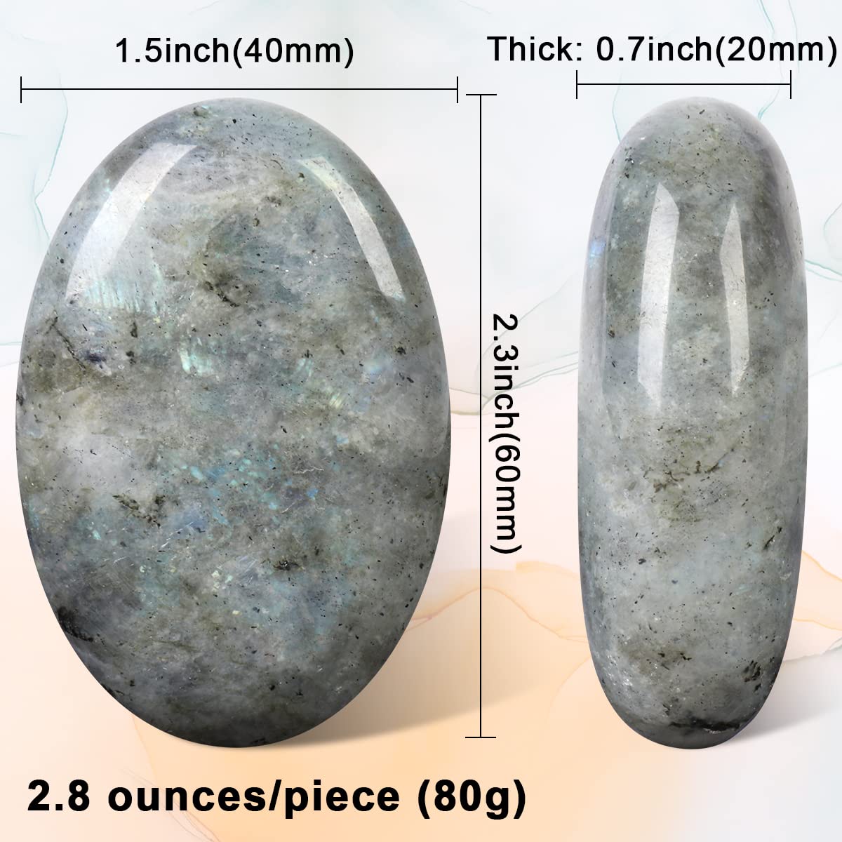 CASMON White Moonstone Oval Palm Stones, Pocket Worry Stone for Anxiety Stress Relief Therapy, Natural Polished Energy Stone Healing Crystal (1PC)