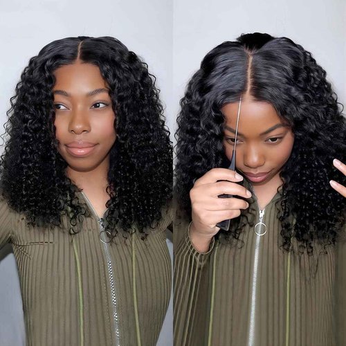 ISEE Wear and Go Glueless Wigs Human Hair Pre Plucked Deep Wave Bob Wig Human Hair Lace Front Wigs for Women Upgraded No Glue Pre Cut 6x4 Lace Closure Glueless Wigs for Black Women Human Hair 12 Inch