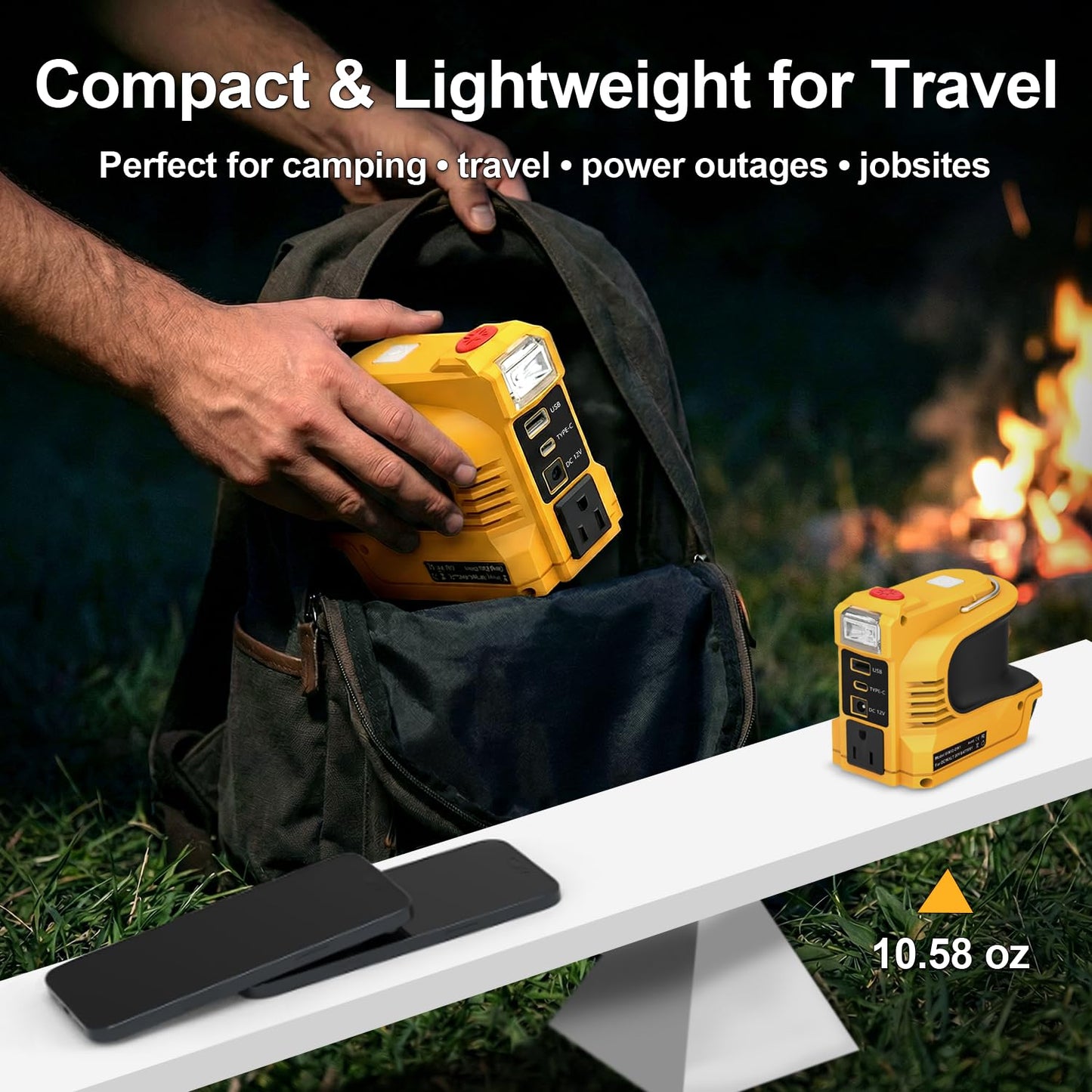 Real 220W Power Inverter Compatible with DeWalt 20V Battery, DC 20V to AC 110V-120V Portable Power Station with 1 AC Outlet, 1 USB & Type-C, 1 12V DC & 200LM LED (No Battery)