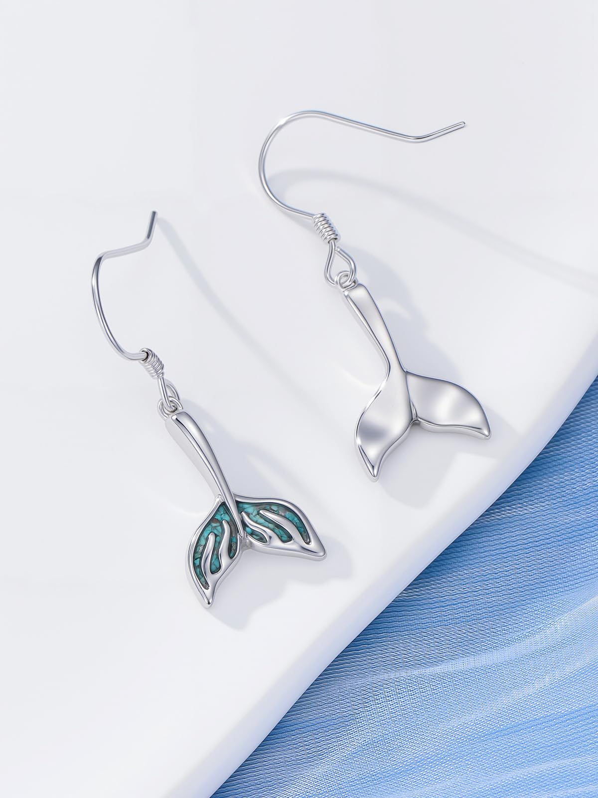 HPQQ Mermaid tail Earrings 925 Sterling Silver Turquoise Mermaid tail Dangle Earrings Ocean Beach Themed Jewelry Mother's Day Jewelry Gifts for Women
