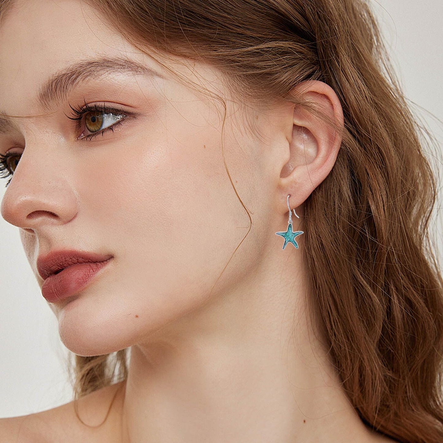 HPQQ Starfish Earrings 925 Sterling Silver Turquoise Starfish Dangle Earrings Ocean Beach Themed Jewelry Mother's Day Jewelry Gifts for Women