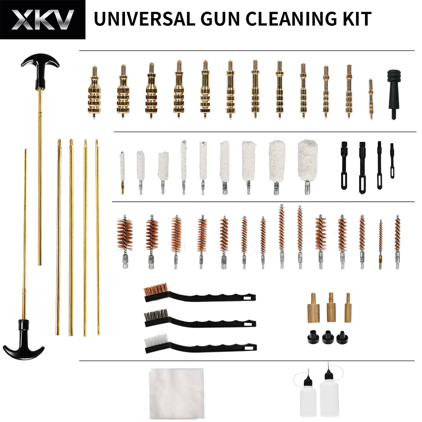XKV Universal Gun Cleaning Kit for Pistol,Shotgun,Rifle,Airgun,Revolver and Gun Accessories,for Hunting and Shooting,Cleaning Kit with Portable Case,Brushes,Jags and Adapters - Gifts for Men