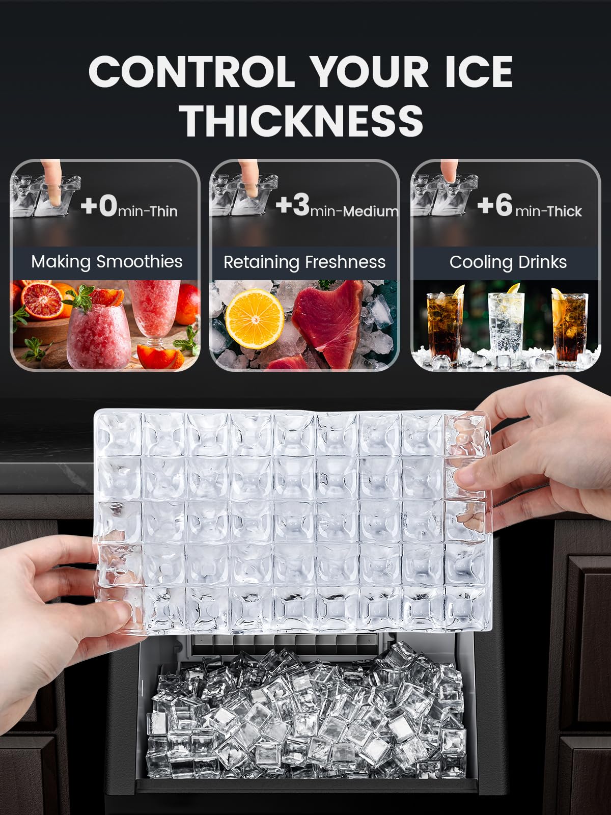 Commercial Ice Maker Machine, 100lbs/24H Stainless Steel Ice Machine with 33lbs Storage Capacity, Auto Self-Cleaning Freestanding Ice Maker, Ice Machine Freestanding for Bar/Cafe/Restaurant