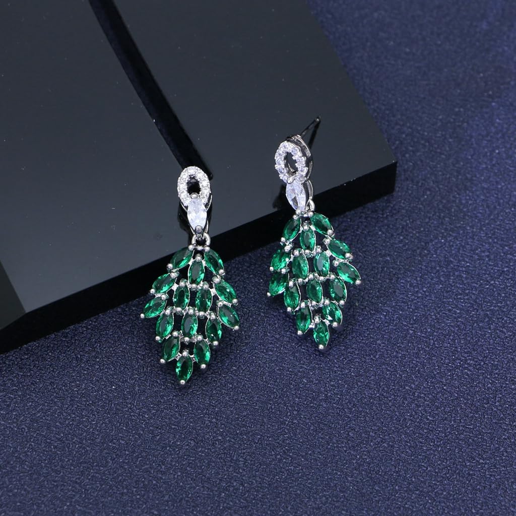 LMXXVJ Created Green Emerald Diamond Earrings Jewelry for Women,Bridal Bridesmaid Stud Earring Jewelry Wedding Pageant Proms Earring for Mom/Wife/Best Friend,Silver-Tone