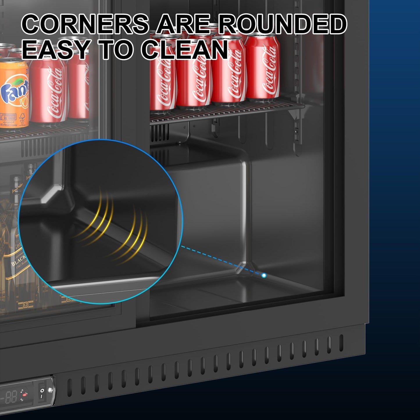 Rockitch Back Bar Cooler with 3 Sliding Doors, 10.6 Cu.ft Commercial Bar Cooler with LED Light, Under Counter Height Beverage Refrigerator, Commercial Display Drink Fridge for Bar, Restaurant, Hotel