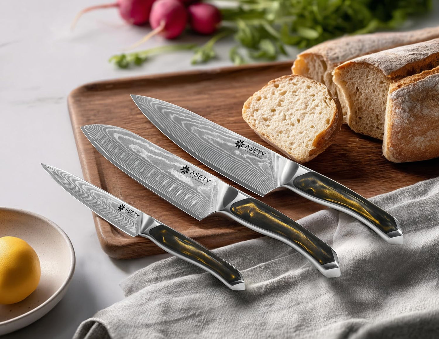 ASETY Damascus Knife Set 3 PCS: Ultra-Sharp Professional Chef Knife Set, Japanese Kitchen Knives with VG10 Steel Core, Full Tang Resin Handle, Elegant Box for Men Women, Mothers Day