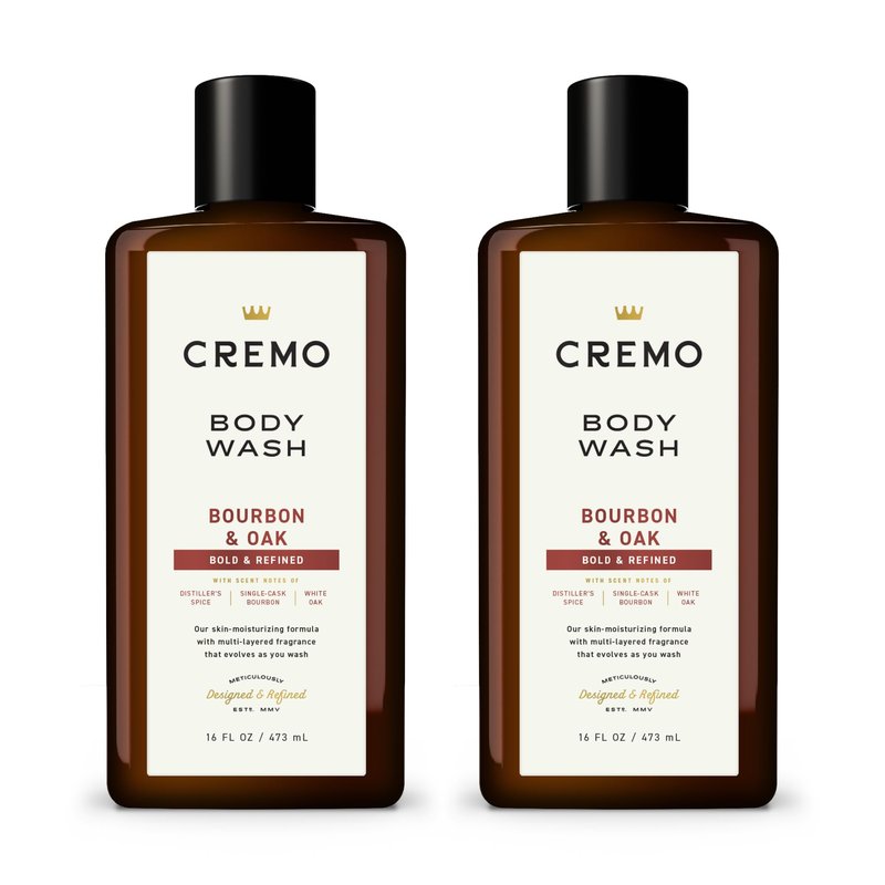 Cremo Rich-Lathering Bourbon & Oak Body Wash, A Sophisticated Blend of Distillers Spice,16 Fl Oz (2-Pack), Packaging may vary