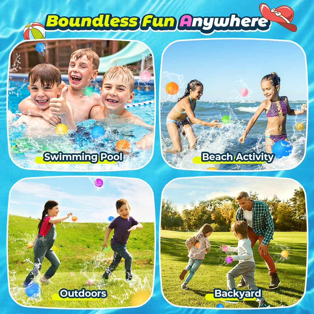 12Pcs Reusable Water Balloons, Pool Beach water Toys for Boys and Girls, Outdoor Summer Toys for Kids Ages 3-12