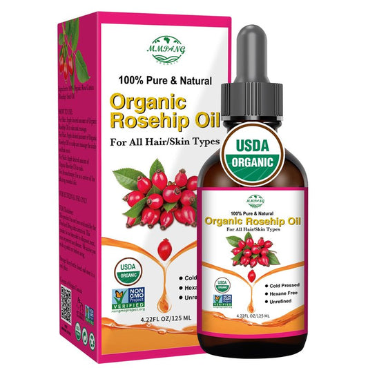 MMPANG Rosehip Oil for Face, Skin & Body, Organic USDA Certified, Cold Pressed, Extra Virgin, Hexane Free Pure Natural Rosehip Seed Oil for Anti-Aging,Skin & Hair Care (4.22 oz/125 ml)