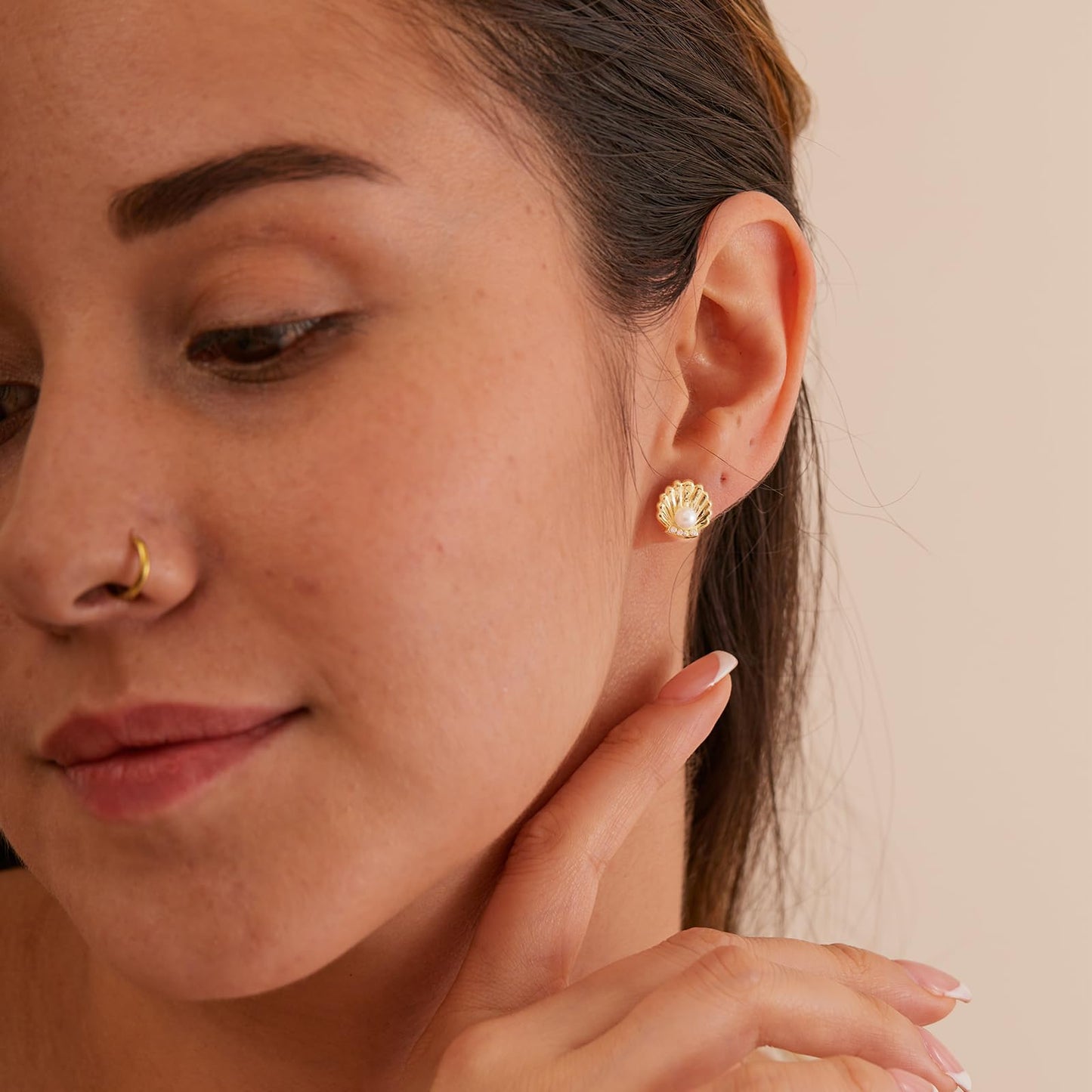 Plenky Gold Earrings for Women- 14K Gold Plated Sea Shell Pearl Earrings Summer Beach Vacation Outfits for Women Trendy Jewelry Gifts