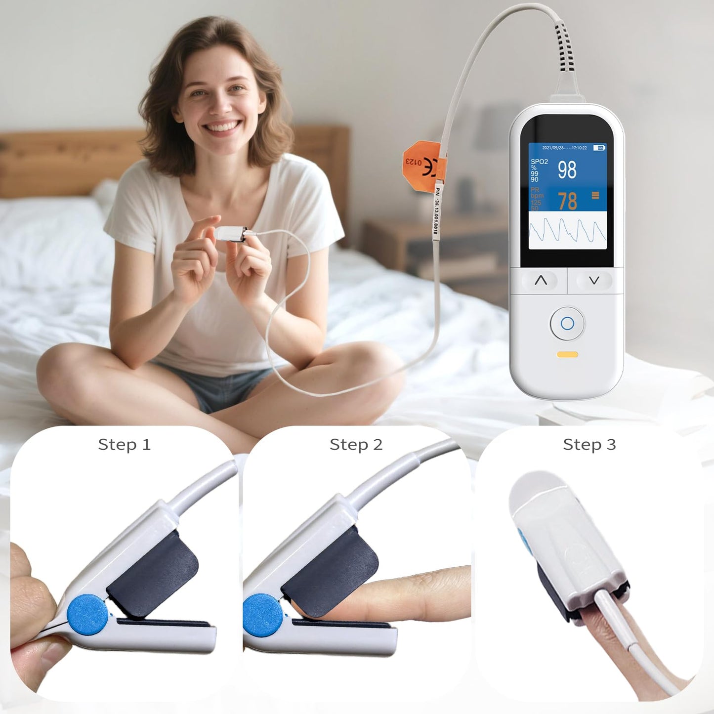 Medical Grade Pulse Oximeter for Adults - Continuous Monitoring, Adjustable SpO2 & Pulse Alarms, Rechargeable Handheld Oximeter Profesional Oximetro, Data Traceability, Instant Alarm