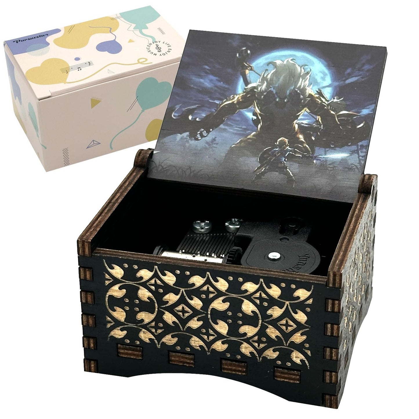 Pursuestar Wind Up Music Box Play Song of Storms, Antique Engraved Wood Mechanism Musical Gifts for Anime Fans Birthday Christmas Valentine's Day