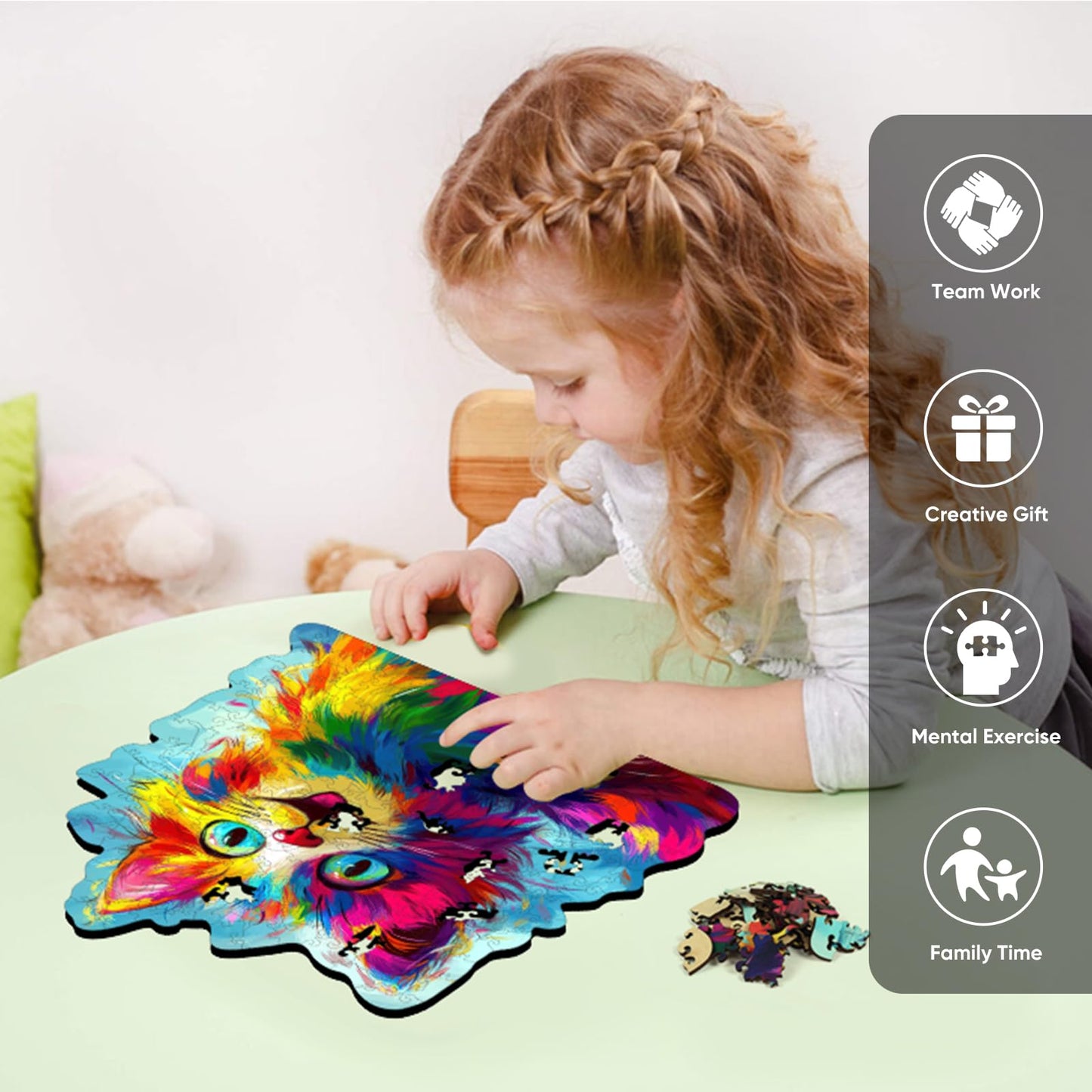 Bovearto 200 Piece Wooden Jigsaw Puzzles for Adults, Cat Puzzles with Unique Animal Shapes, Brain Teaser for Kids Ages 8+, Comes with Storage Box & Puzzle Gift Box, Bold Color Art (11" x 11.4")