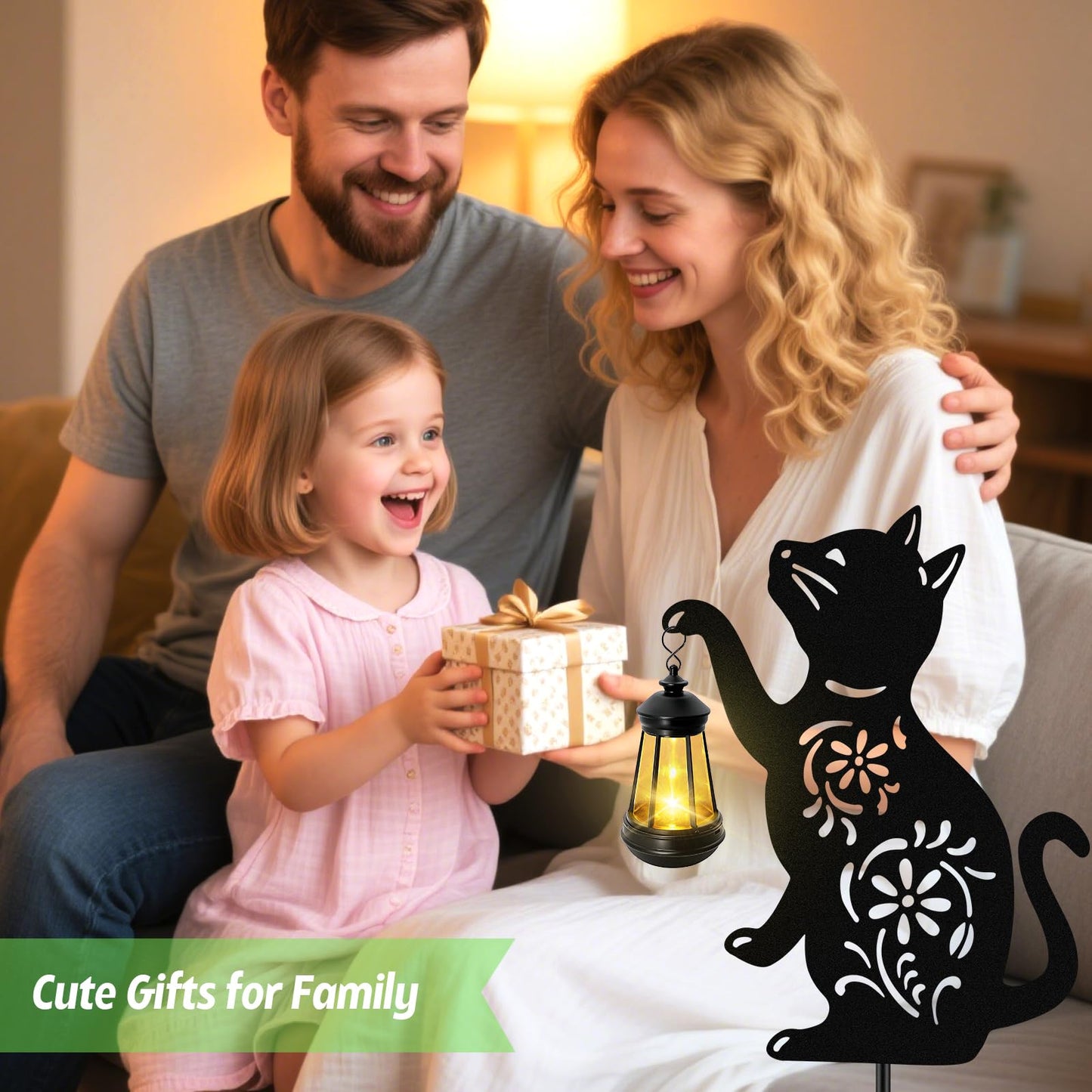 Solar Cat Hanging Lantern Outdoor, Black Cat Solar Lights, Cat Lover Gifts for Women Mom Grandma Birthday,Mother's Day,Waterproof Garden Ornaments Decor Outside Backyard,Patio,Pathway