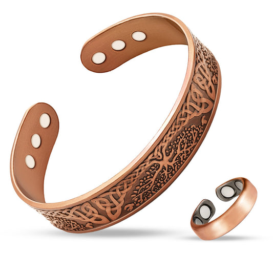 99.99% Pure Copper Magnetic Bracelet for Women, Adjustable Cuff Bangle with 3500 Gauss Neodymium Magnets, Vintage Flower Design (Copper)
