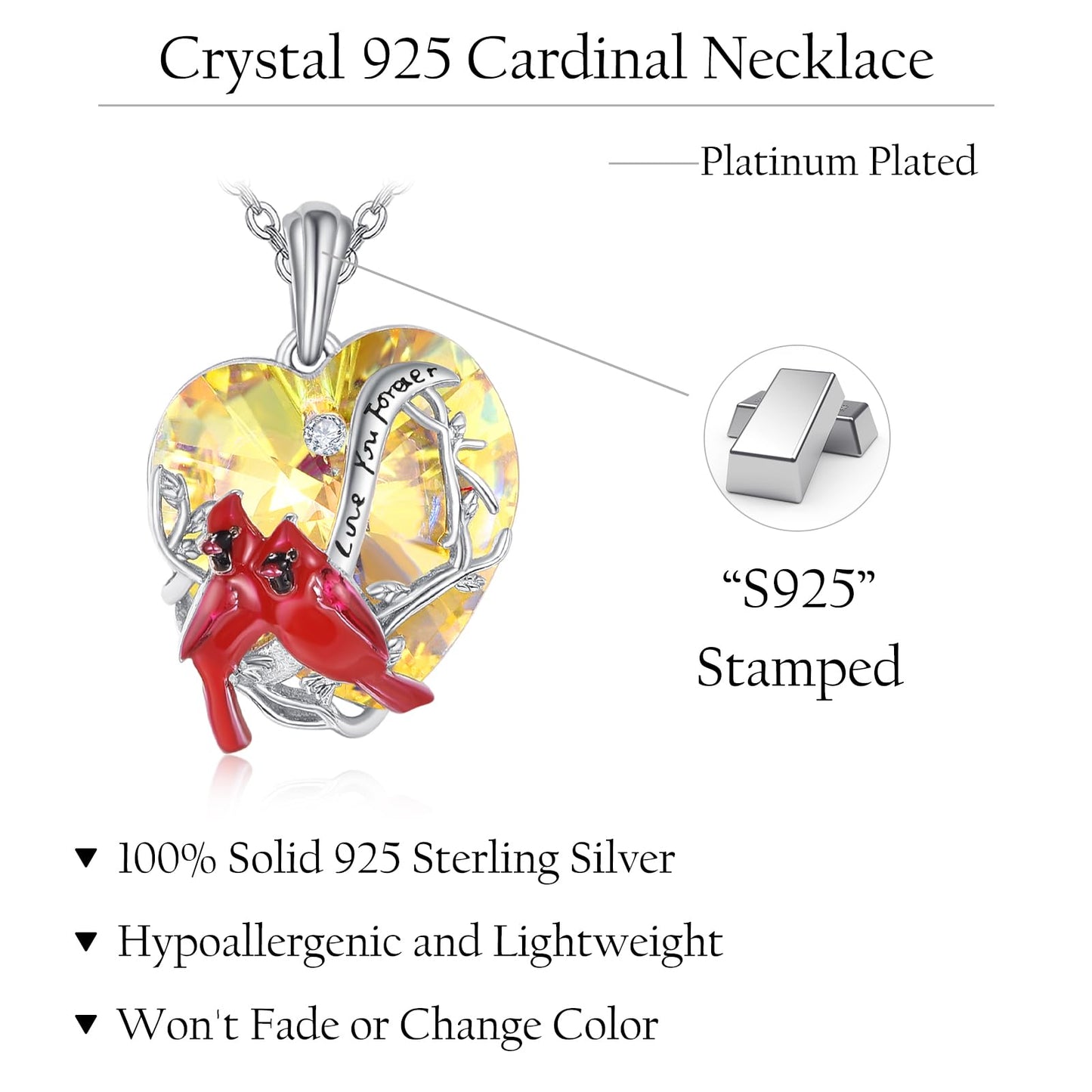 AENEAS Cardinal Heart Necklace Pendant Sterling Silver Cardinal Jewelry Red Bird Memorial Gifts for Mom Her Birthday