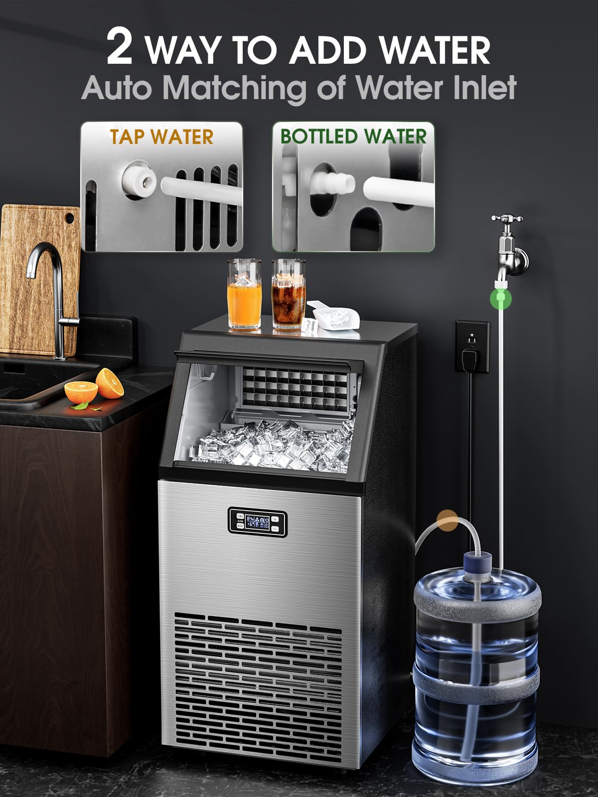 Commercial Ice Maker Machine, 100lbs/24H Stainless Steel Ice Machine with 33lbs Storage Capacity, Auto Self-Cleaning Freestanding Ice Maker, Ice Machine Freestanding for Bar/Cafe/Restaurant