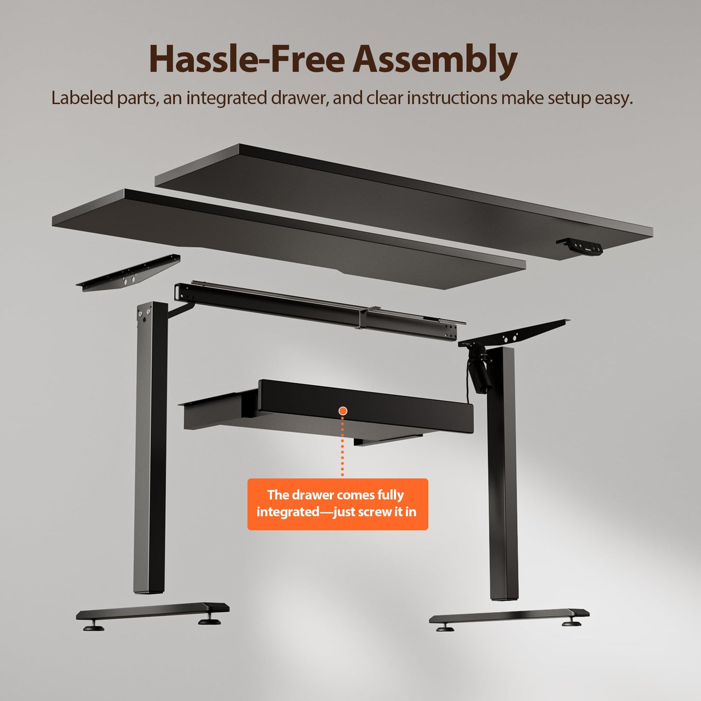 Agilestic Electric Standing Desk with Integrated Drawer, Height Adjustable Desk, Ergonomic Rising 48"x24" Wooden Desk, Sit-Stand Workstation with Memory Presets for Work Home Office, Black