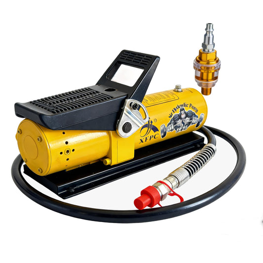 Air Hydraulic Pump 0.45 Gal 10,000 PSI Reservoir NPT 3/8" Oil Outlet, NPT 1/4" Inlet, Air Hydraulic Foot Pump Made of Aluminum with Air Line Lubricator, Yellow