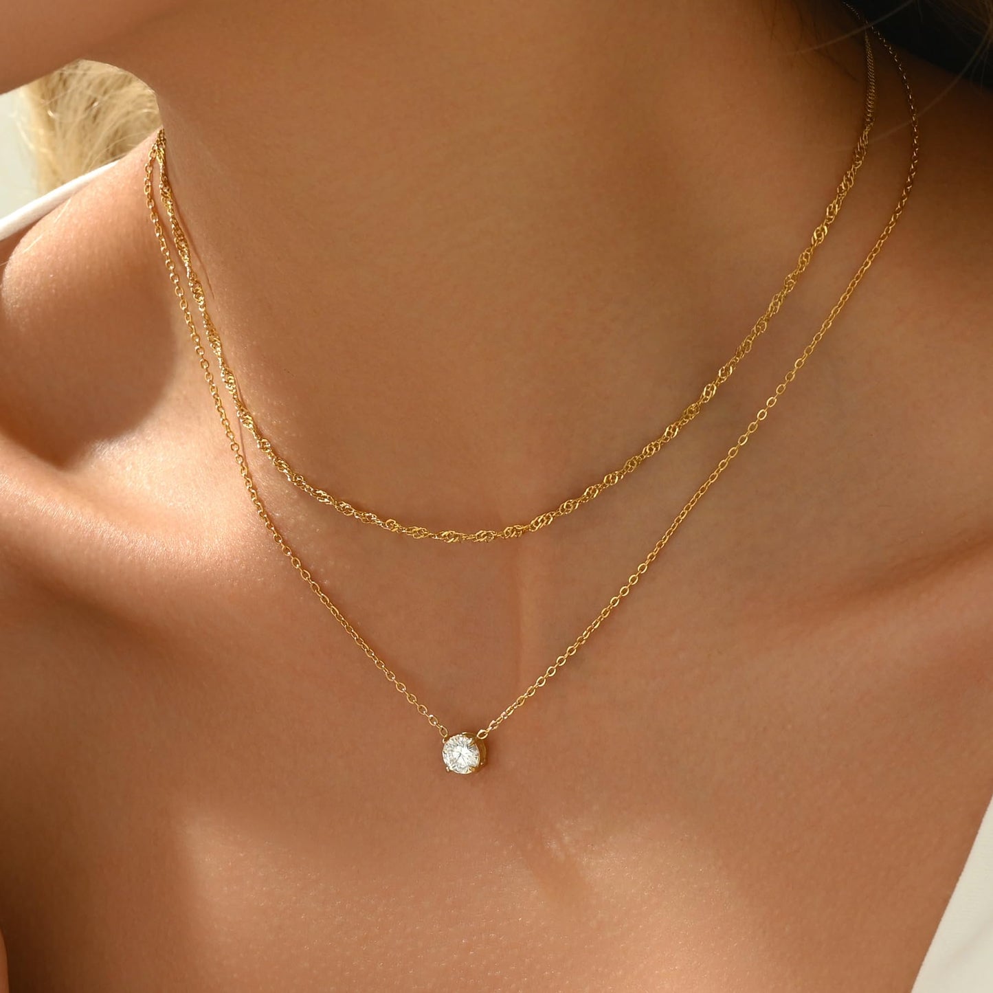 Jewigo Cubic Zirconia Necklaces for Women 18K Gold Plated Tear drop Necklace Dainty Layered CZ Lariat Diamond Necklace