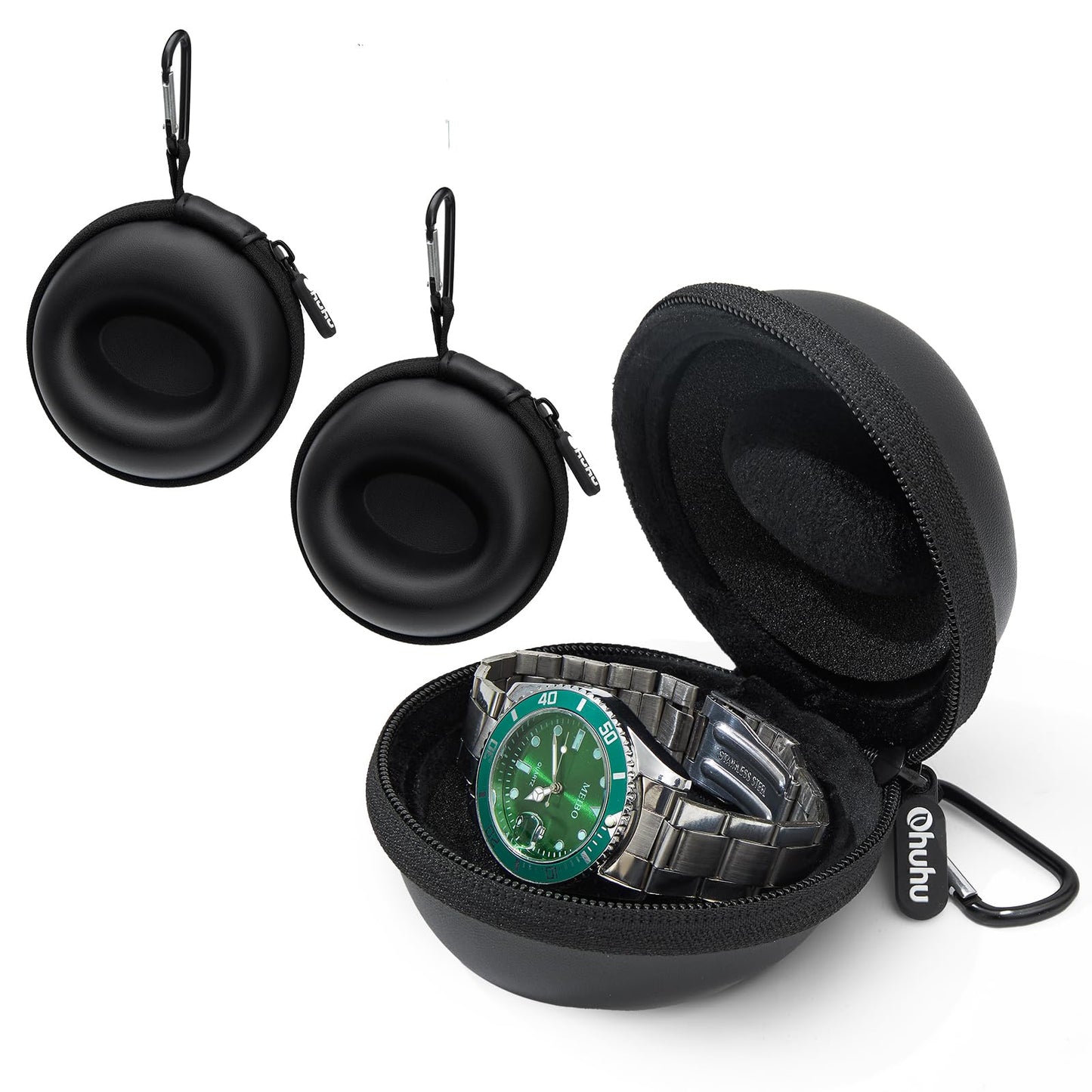 Ohuhu Travel Watch Case for Men Women - 2 Pack Portable Single Watch Storage Organizer with 56mm Heightened Design Fits Wristwatches & Smartwatches Ideal Gift for Father's Day Christmas Birthday