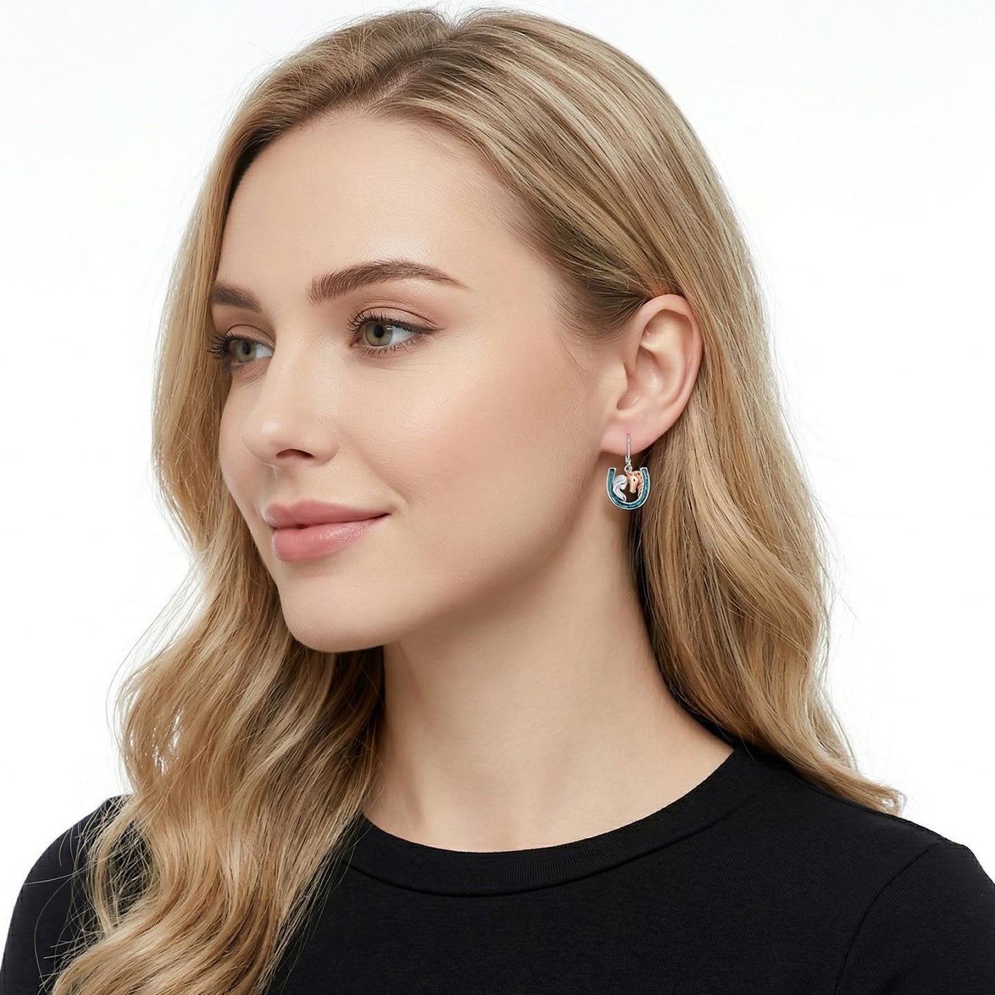 YYmqmq Turquoise Horse Earrings for Women 925 Sterling Sliver Horseshoe Dangle Drop Earrings Leverback Country Jewelry Turquoise Western Jewelry Gifts for Women Girlfriend Cowgirl