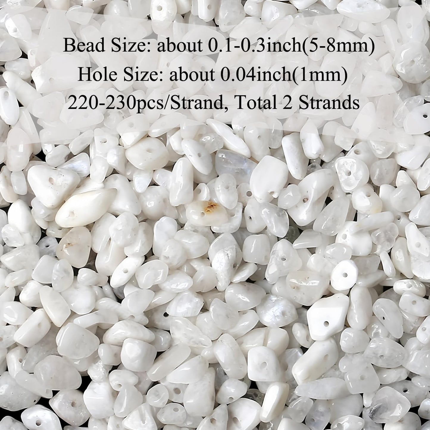 Natural Chip Stone Beads 450pcs White Moonstone Chips 5-8mm Genuine Real Irregular Healing Crystal Rocks Hole Drilled DIY Loose Gemstone Beads for Jewelry Making Bracelet Earrings Necklace Crafting