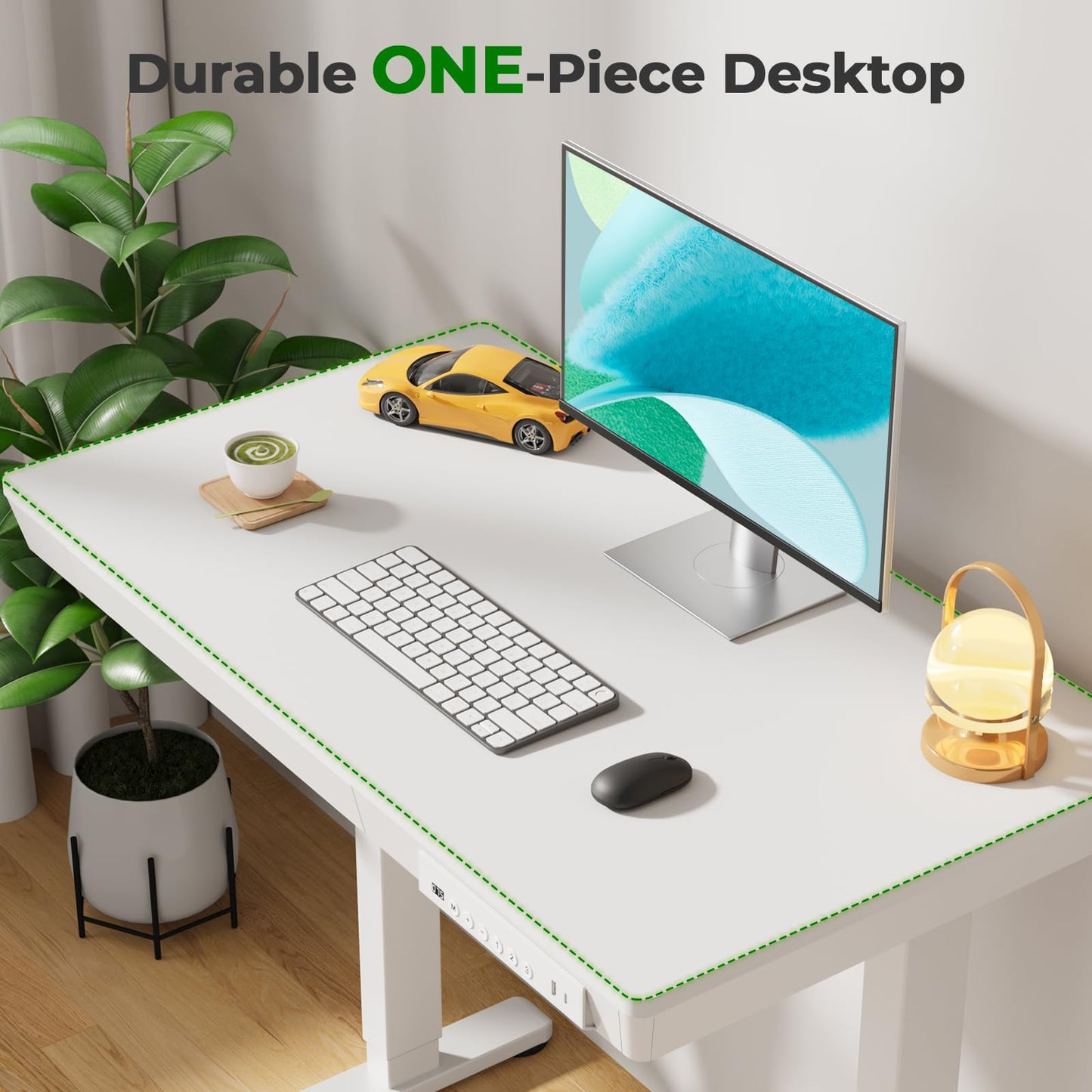 JYLH JOYSEEKER Small Standing Desk with Drawer, 35" x 20" Whole Piece Tabletop Electric Sit Stand Desk, Height Adjustable Desk with Storage & USB Ports, Quick Install Home Office Computer Desk, White