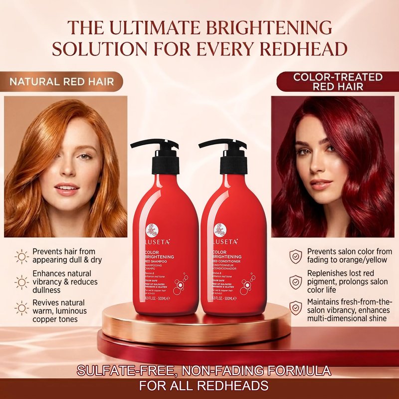 Luseta Color Enhancing Shampoo and Conditioner Set for Red & Copper Hair. Revives & Intensifies Fiery Hues, Adds Radiant Shine, Smooths Frizz, Improves Elasticity with Pomegranate, 2 x 16.9oz
