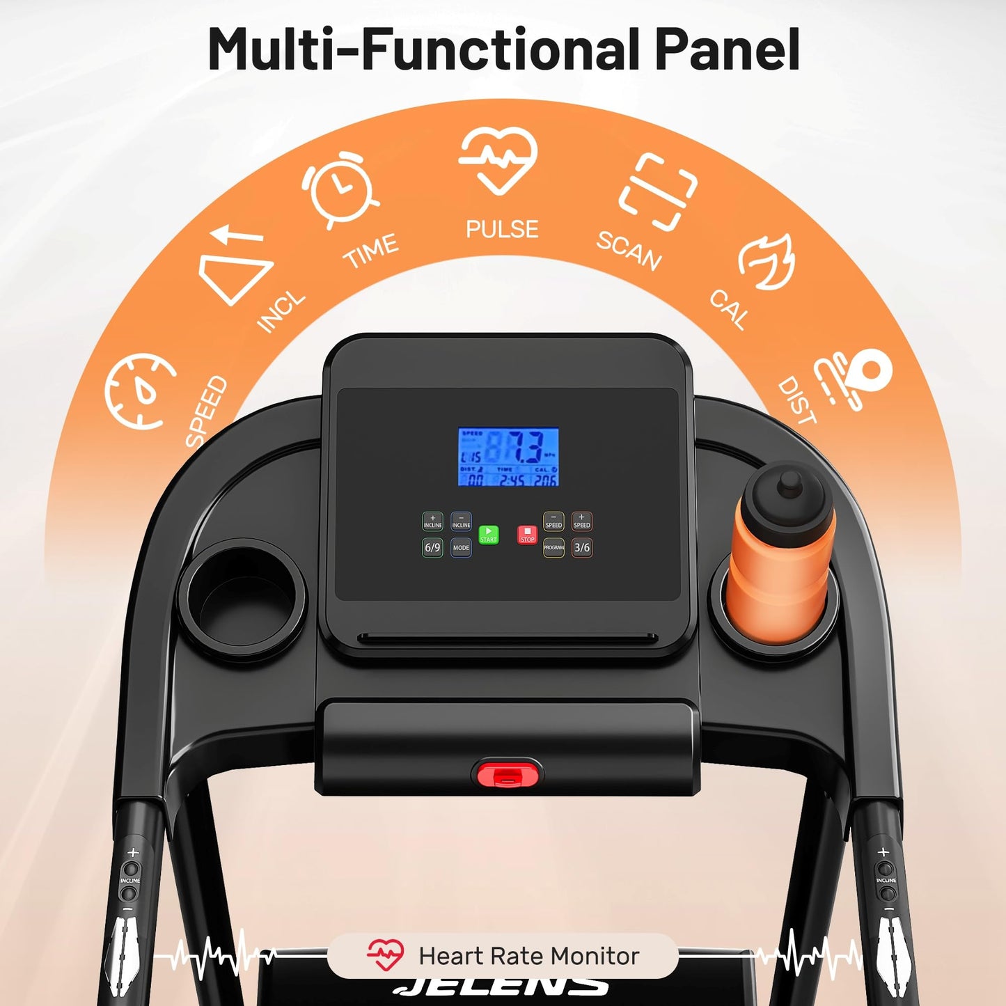 JELENS Treadmill for Home with 0-15% Auto Incline, Foldable Walking Pad Treadmill with 330LBS Weight Capacity and Pulse Sensors, 3.0HP Quiet Walking Pad with App and LCD Display (Black)