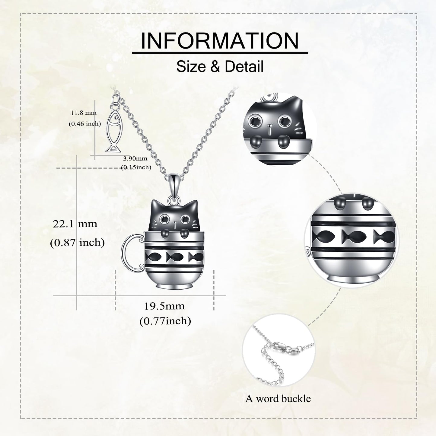 YAFEINI Black Cat Necklace S925 Sterling Silver Cup Cat Pendant Necklaces with Fish Cats Jewelry Gifts for Women Mom Wife Friends