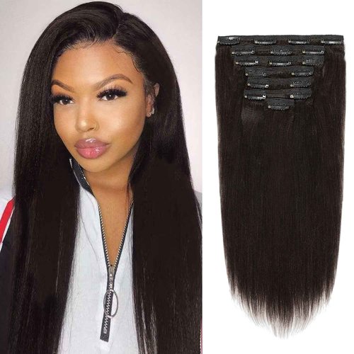 Loxxy Yaki Clip in Hair Extensions Real Human Hair for Black Women 20 inch Real Remy Thick Style Double Weft for African American,YK 7pcs/set 120g/set