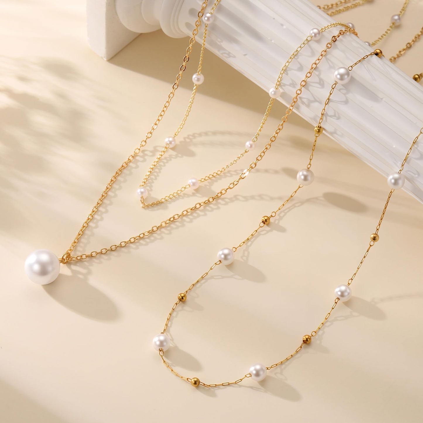 Fimhut Gold Pearl Necklaces for Women Trendy,Fashion Accessory 18K Gold Plated Dainty Necklace Simple Layered Pearl Necklaces for Women Trendy Wedding Birthday Jewelry